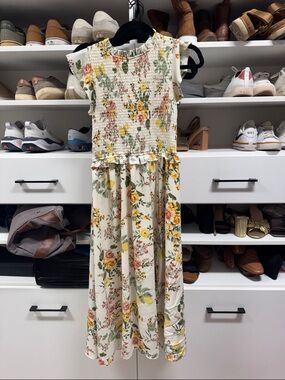 Sugarlips Cream Floral Maxi Dress with Yellow & Pink Blooms
